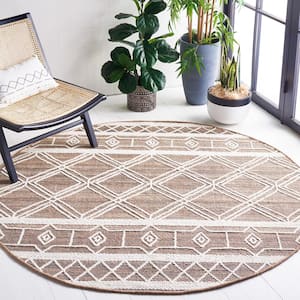 Natural Fiber Beige/Ivory 6 ft. x 6 ft. Woven Geometric Round Area Rug
