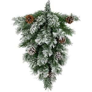 22 in. Snowy Flocked Angel Pine with Pine Cones Unlit Artificial Christmas Swag Teardrop