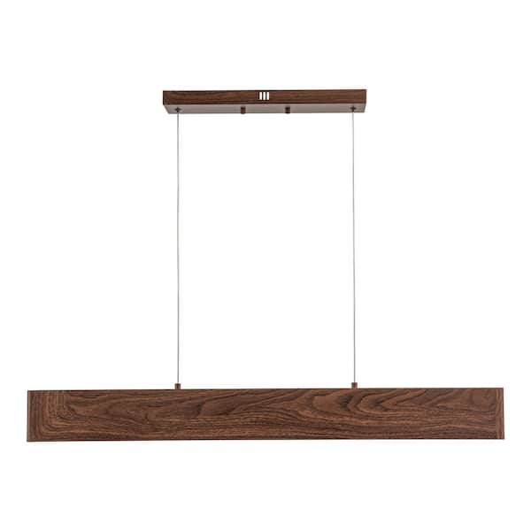 36-Watt 1-Light Wood Finish Aluminum Dimmable LED Linear Pendant Light
