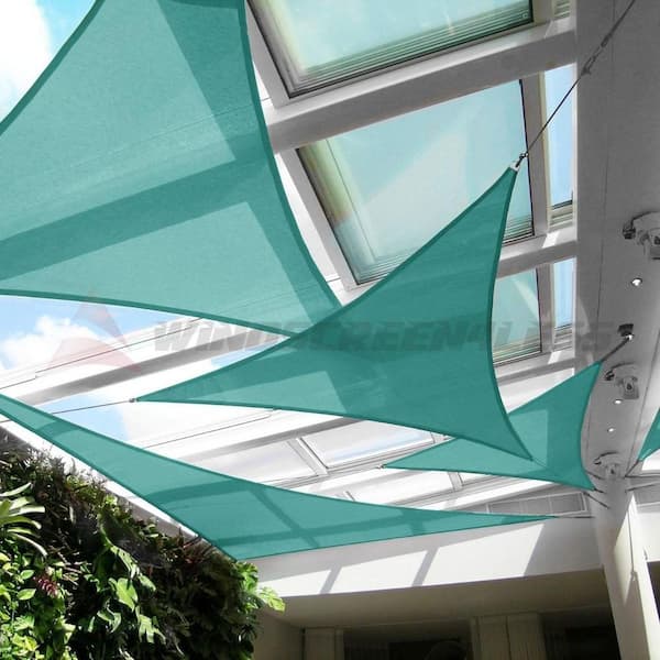 20 ft. x 20 ft. Turquoise Triangle Sun Shade Sail with A Ring Steel Wire Equilateral Triangle Canopy Cover UV Blockage