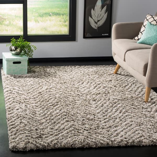 Hudson Shag Ivory/Gray 8 ft. x 10 ft. Striped Chevron Area Rug