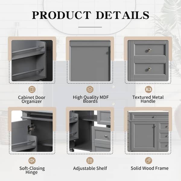 36 in. Bath Vanity Cabinet without Top in Gray with 2 Drawers and a Tip-out Drawer Unassembled