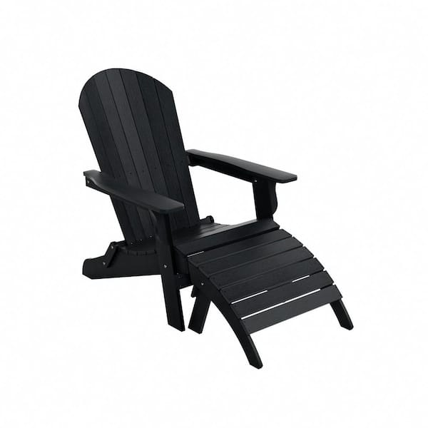 WESTIN OUTDOOR Vineyard Recycled HIPS Black Outdoor Plastic Adirondack Patio Chair with Ottoman