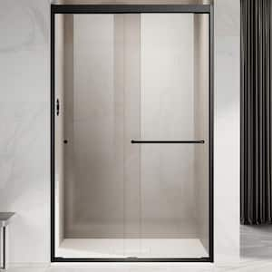 UKD06 46 to 49 in. W x 72 in. H Double Sliding Semi-Frameless Shower Door in Matte Black, EnduroShield Clear Glass