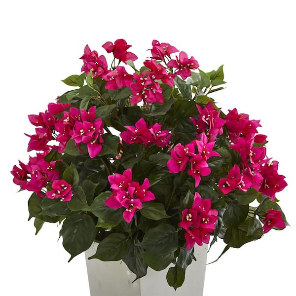 Nearly Natural Bougainvillea Artificial Plant in White Tower Planter 6374 -  The Home Depot
