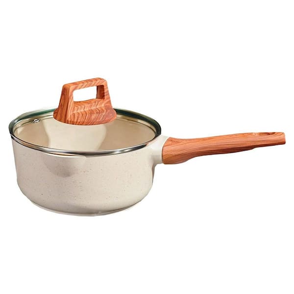 Granite Series 2 qt. Ceramic Nonstick Sauce Pan in Black with Lid and Pour Spout for All Cooktops, 1 Piece