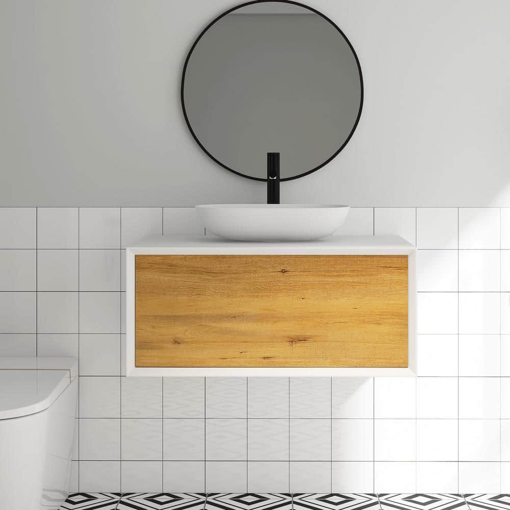 36 in. W x 22 in. W x 16 in. H Bath Vanity in White with White Solid Surfac