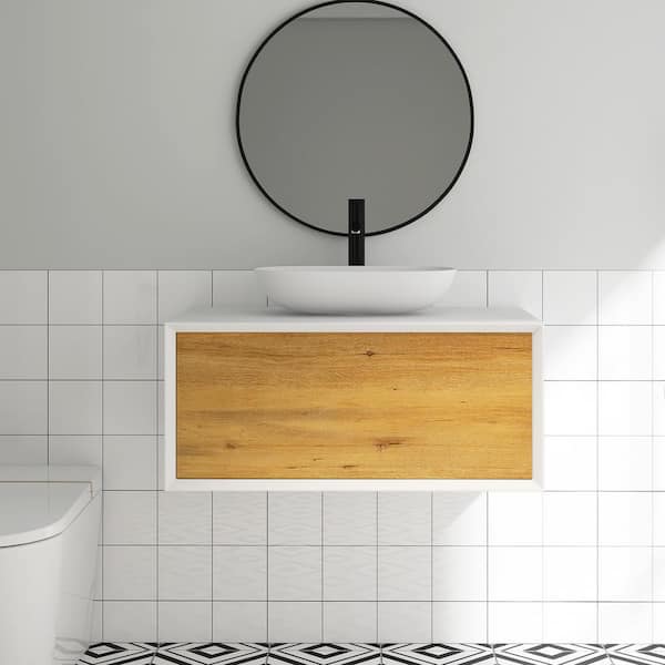 Unbranded 36 in. W x 22 in. W x 16 in. H Bath Vanity in White with White Solid Surface Top