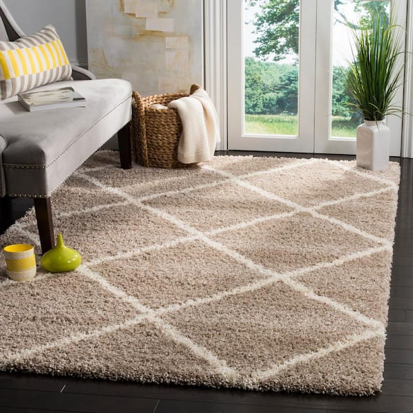 SAFAVIEH Hudson Shag Beige/Ivory 5 ft. x 8 ft. Geometric Diamonds