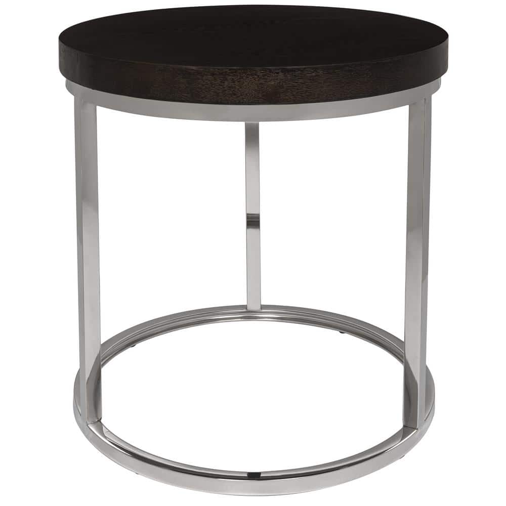Transitional Turner 20" Black Wood and Stainless Steel Round End Table