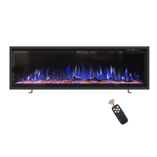 50 in. Wall-Mounted or Built-In Electronic Fireplace Insert with Adjustable Flame in Black