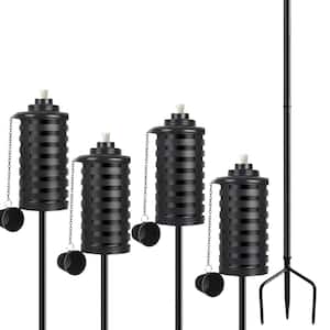 59 in. Black Metal Outdoor Citronella Garden Torches with Adjustable Height and 3-Prong Stake for Patio Decor 4-Pack