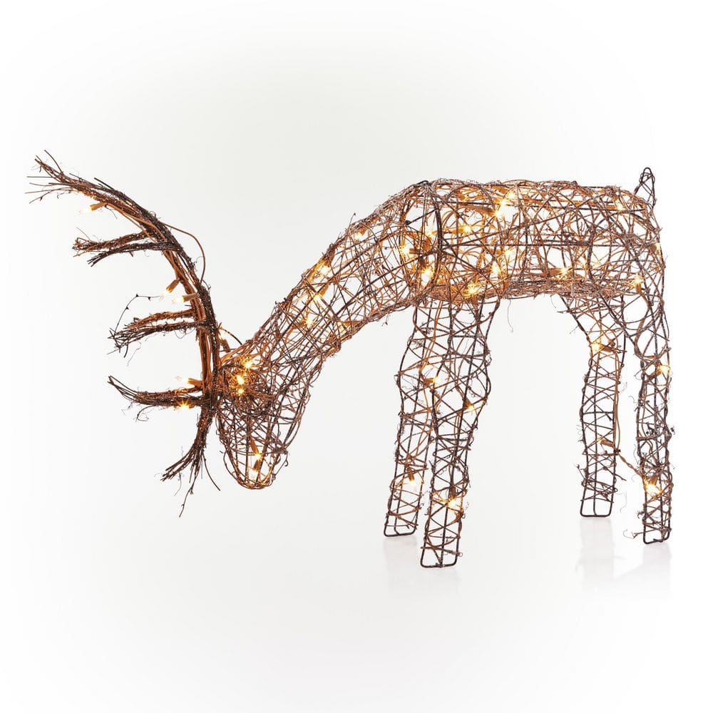 24" Warm White Pre-lit Rattan Reindeer Statue