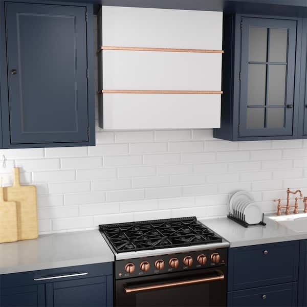 30 in Stainless Steel Range Hood with Powerful Vent Motor, 600 CFM, 3-Speed, Wall Mount, in White with Copper
