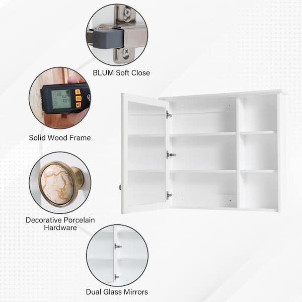 WELLFOR Solid Wood 34-in x 30-in Surface Mount Gray Mirrored Soft Close Medicine Cabinet