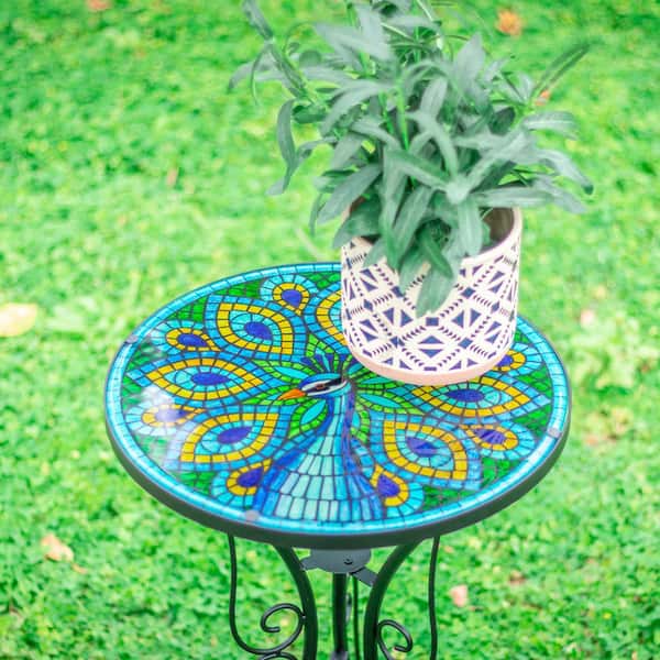 MUMTOP 14 in. Green Side Tables Metal Frame Outdoor Peacock