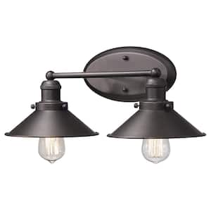 Industrial 17.5 in. 2-Light Oil Rubbed Bronze Vanity Light with Metal Shade