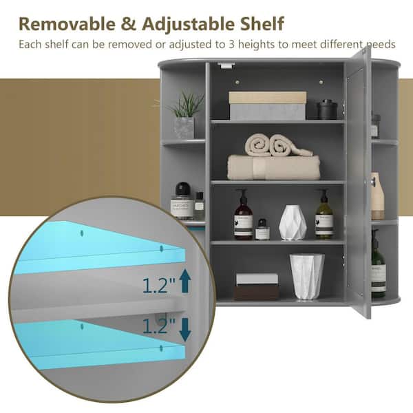 Gymax Wall Mounted Bathroom Cabinet Storage Organize Hanging Medicine Adjustable Shelf