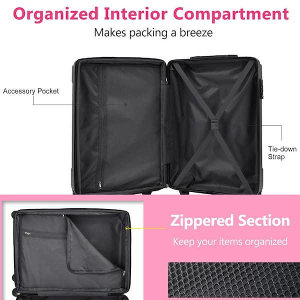 Merax Lightweight 3-Piece Soft Pink ABS Hardshell Spinner Luggage