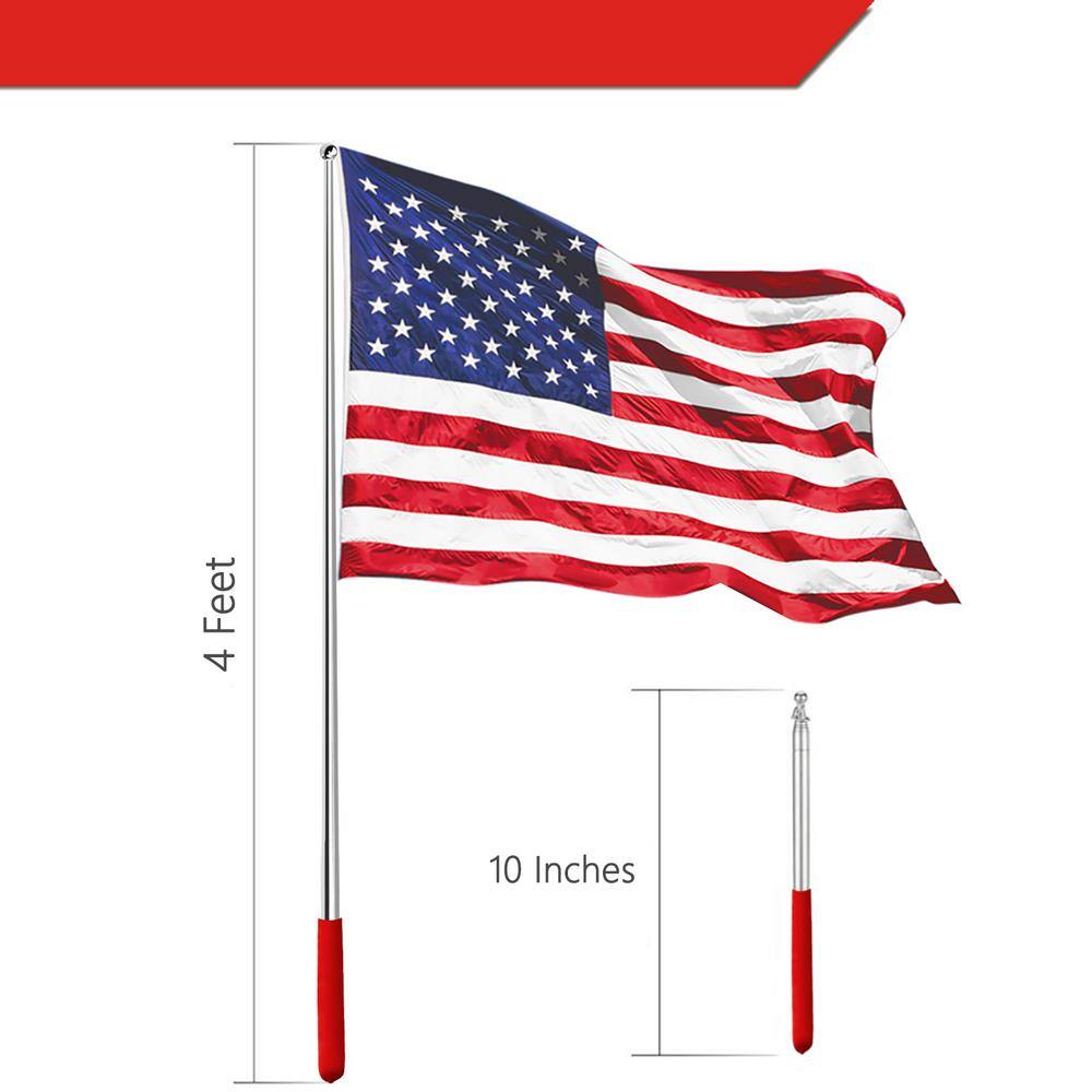 4-Foot Red Telescopic Stainless Steel Handheld Flagpole