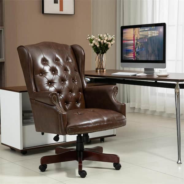 anpport PU Leather Ergonomic Executive Chair in Brown with Thick Padded Seat, Backrest and Smooth Glide Caster Wheels