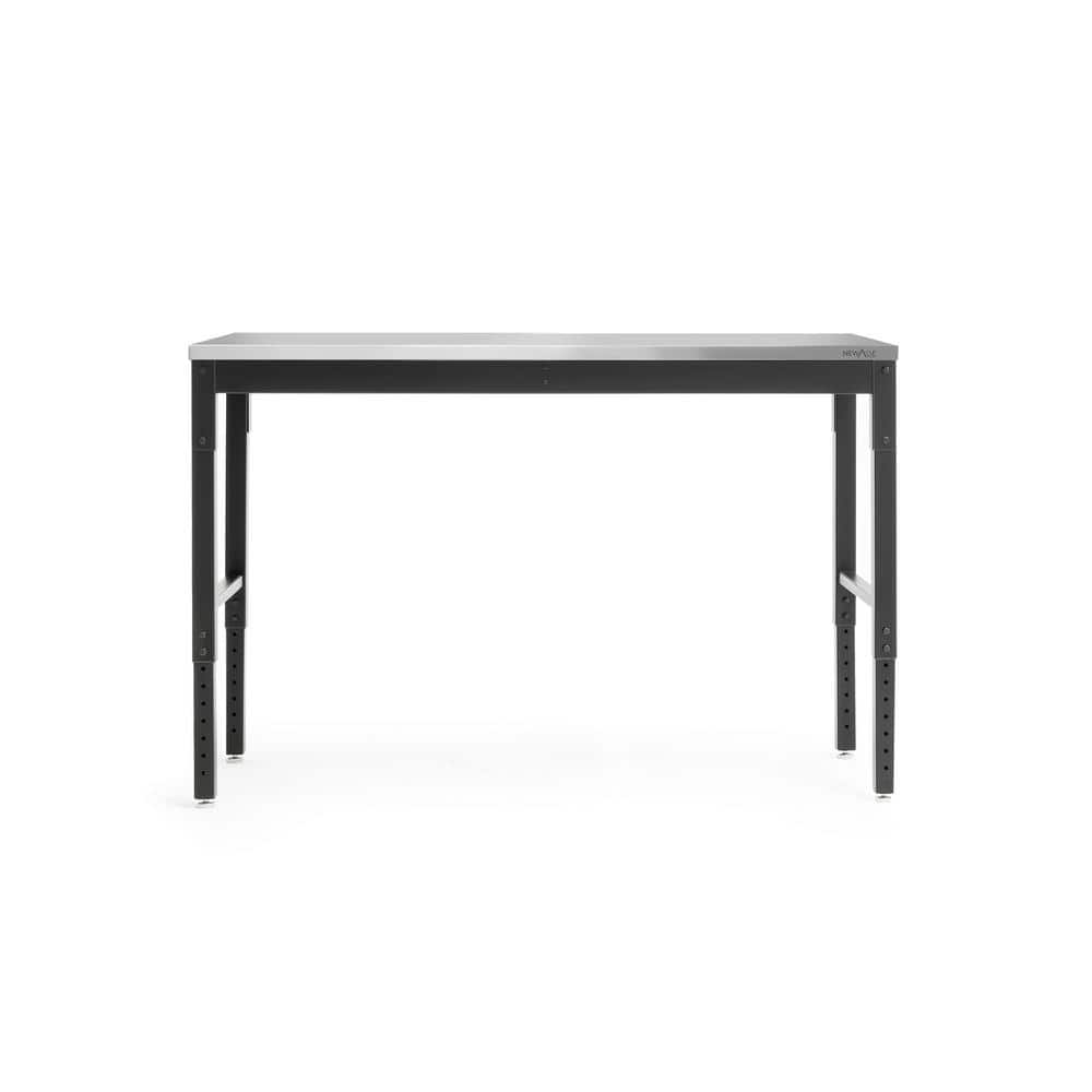 Adjustable 43" Steel Workbench in Gray/Black with Stainless Steel Top