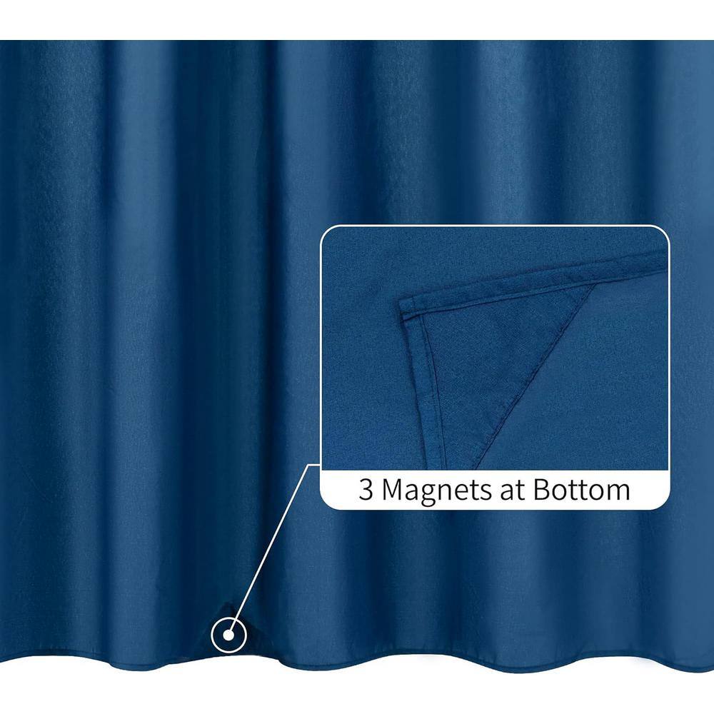 Navy Blue Waterproof Fabric Shower Curtain with Magnets, 72x72
