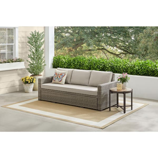 Clarington 1-Piece Wicker Outdoor Convertible Sofa with CushionGuard Warm Stone Cushions