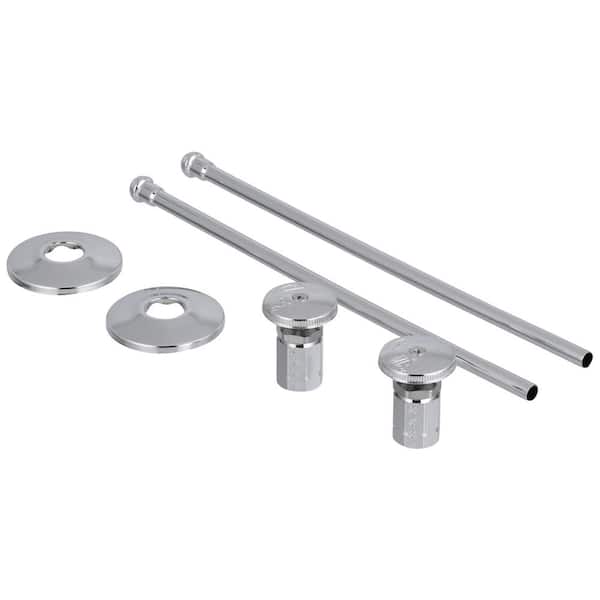 Zurn 2 Standard Angle Stops with Round Wheel Handles, 12 in. Flexible Risers, Steel Flanges, 1/2 in. IPS, 3/8 in. O.D.