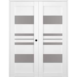 Romi 48 in. x 80 in. Left Hand Active 5-Lite Frosted Glass Bianco Noble Wood Composite Double Prehung French Door