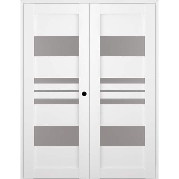 Belldinni Romi 64 in. x 80 in. Left Hand Active 5-Lite Frosted Glass Bianco Noble Wood Composite Double Prehung French Door