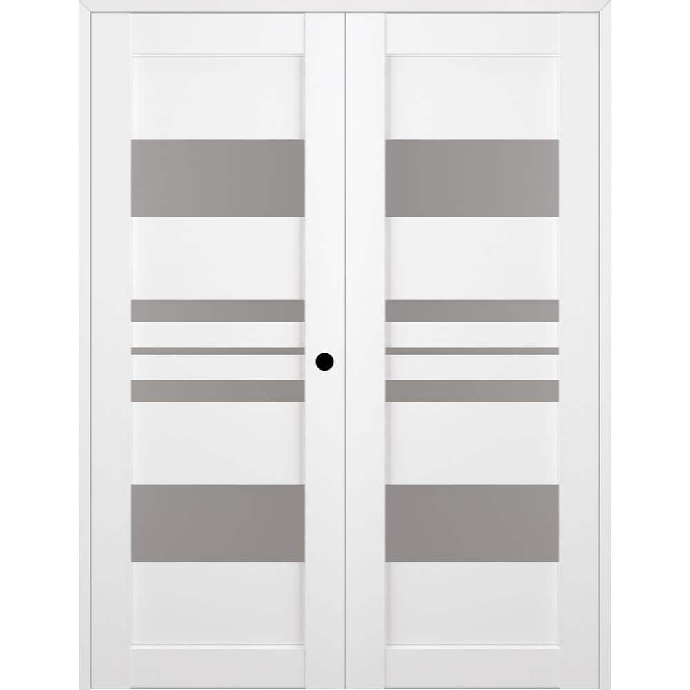 Romi 72 in. x 80 in. Left Hand Active 5-Lite Frosted Glass Bianco Noble Wood Composite Double Prehung French Door -  Belldinni, 266806