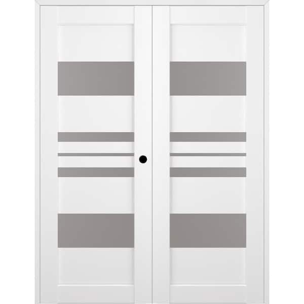 Belldinni Romi 72 in. x 80 in. Left Hand Active 5-Lite Frosted Glass Bianco Noble Wood Composite Double Prehung French Door