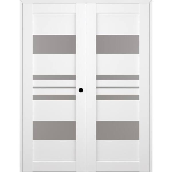 Belldinni Romi 72 in. x 80 in. Left Hand Active 5-Lite Frosted Glass Bianco Noble Wood Composite Double Prehung French Door