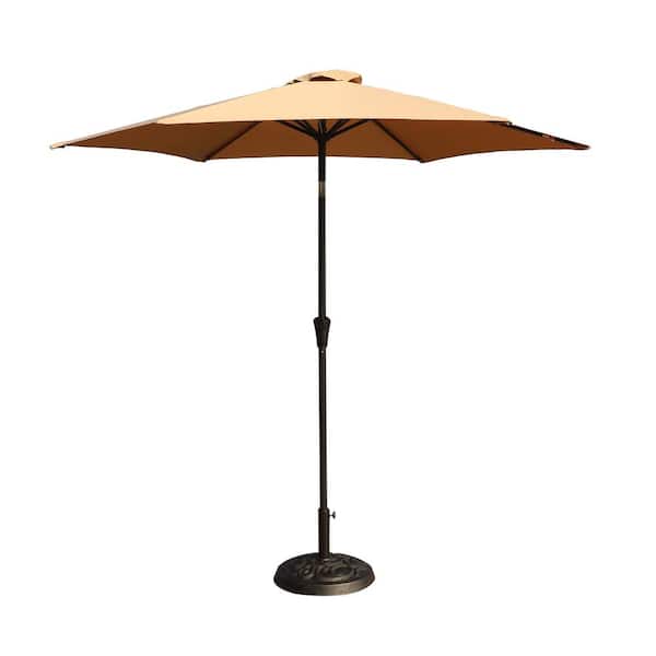 myhomore Taupe 8.8 ft. Outdoor Aluminum Patio Market Umbrella with Round Resin Umbrella Base