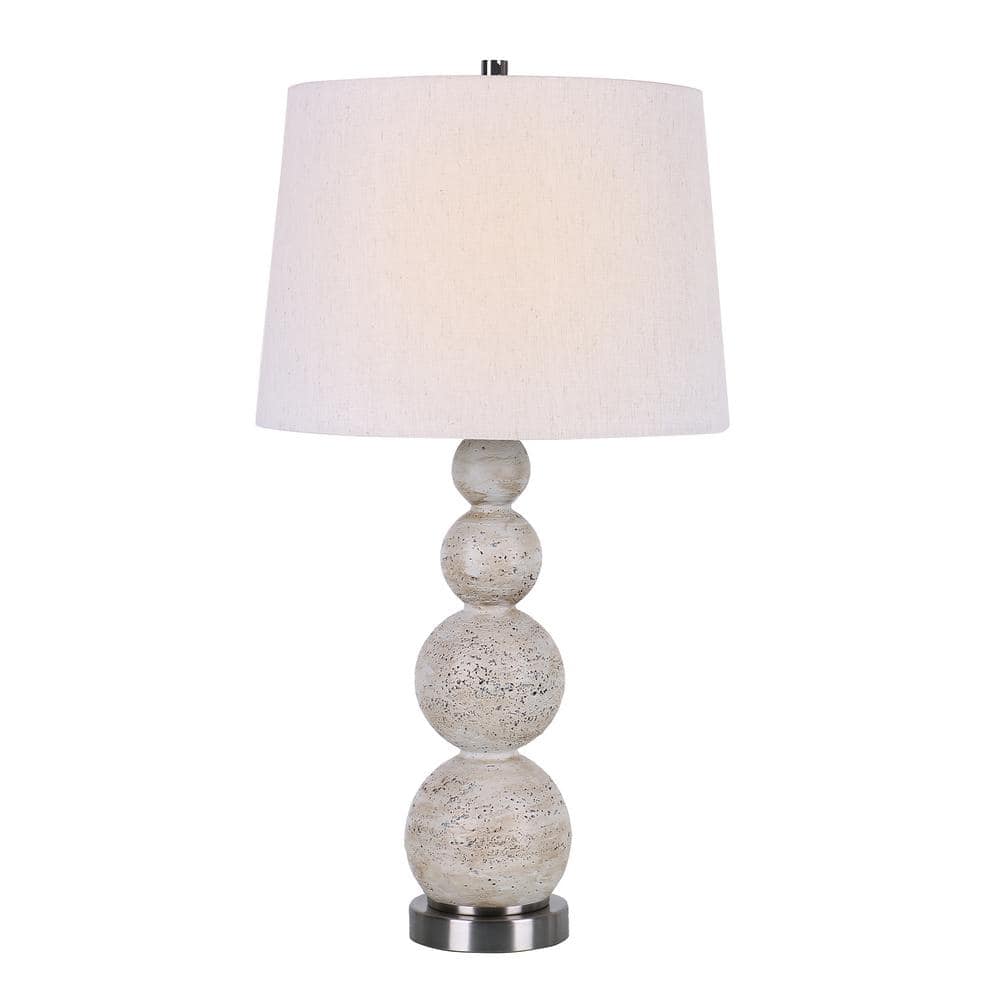 27.5 in. Beige Faux Stone Stacked Spheres Table Lamp on Metal Base with ...