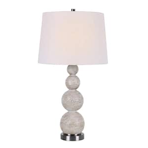 27.5 in. Beige Faux Stone Stacked Spheres Table Lamp on Metal Base with Decorator Shade