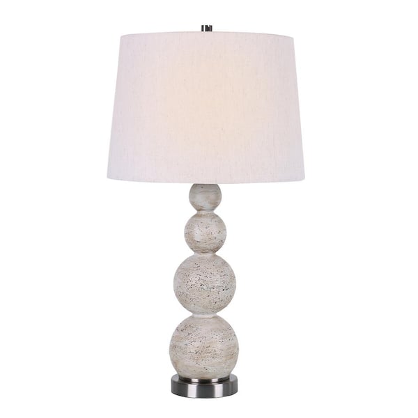 Unbranded 27.5 in. Beige Faux Stone Stacked Spheres Table Lamp on Metal Base with Decorator Shade
