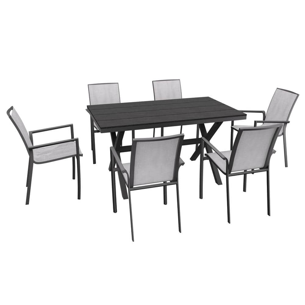 7-Piece Patio Outdoor Dining Set with Rectangular Table and Aluminum Folding Dining Chairs