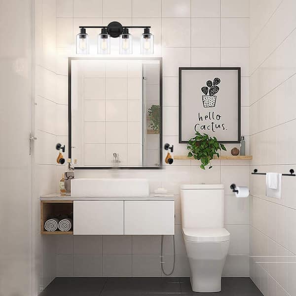 Hukoro Luna 23 in. 4-Light Black Vanity Light Fixture Set with Clear Glass Shade, (5-Sets)