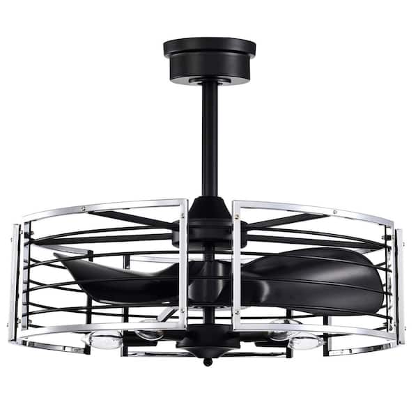 Warehouse of Tiffany Uli 24 in. 5-Light Indoor Matte Black and Chrome Ceiling Fan with Light Kit and Remote Control