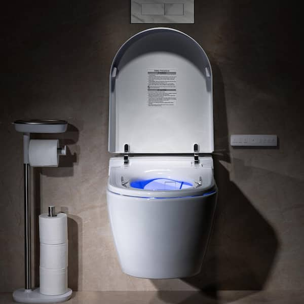 ᐅ【WOODBRIDGE Intelligent Compact Elongated Dual-flush wall hung toilet with  Bidet Wash Function, Heated Seat & Dryer. Matching Concealed Tank system  and White Marble Stone Slim Flush Plates Included.LT611 +  SWHT611+FP611-WH-WOODBRIDGE】