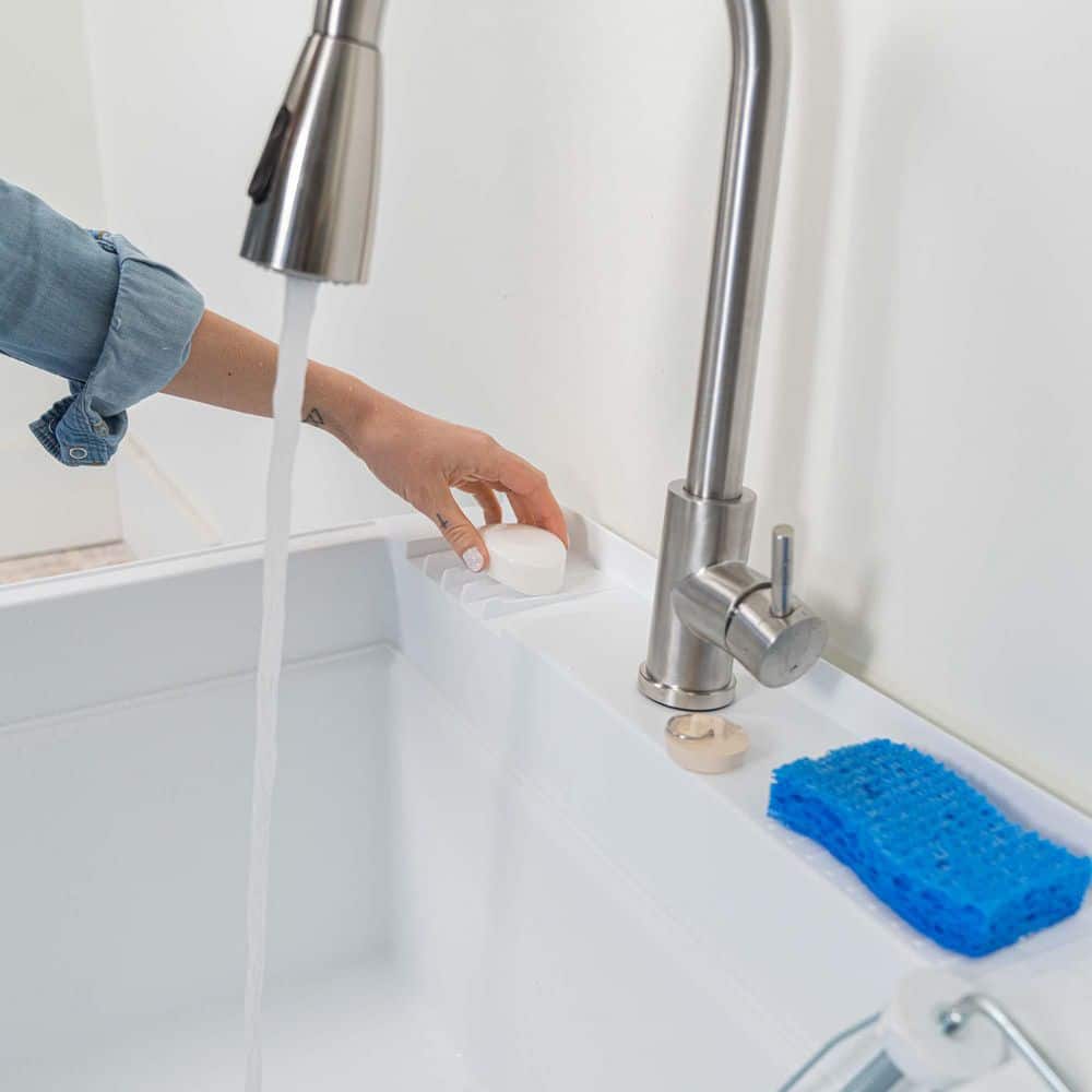 24-Inch White Polypropylene Freestanding Utility Sink with Stainless Steel Faucet