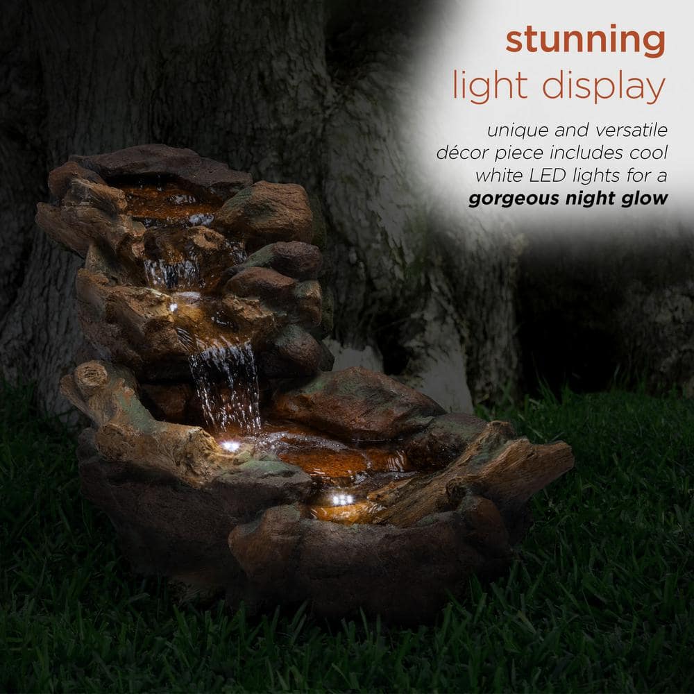41" Brown Cascading Stone River Rock Fountain with LED Lights