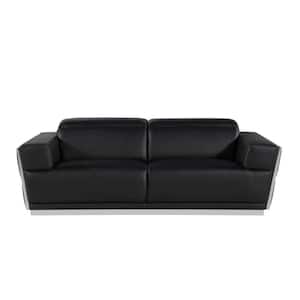 Amelia 89 in. Straight Arm Leather Rectangle Sofa in Black