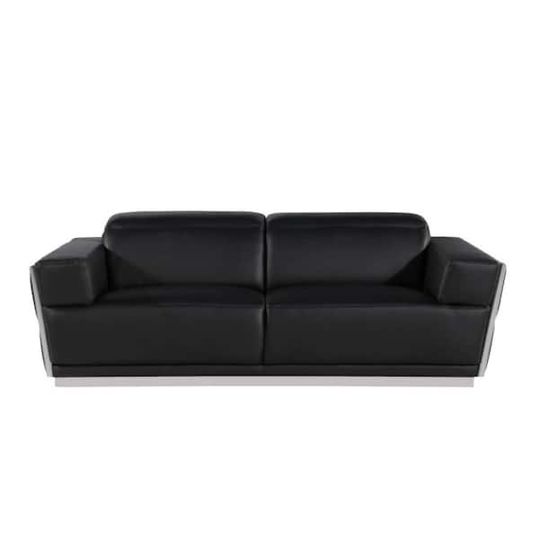 HomeRoots Amelia 89 in. Straight Arm Leather Rectangle Sofa in Black