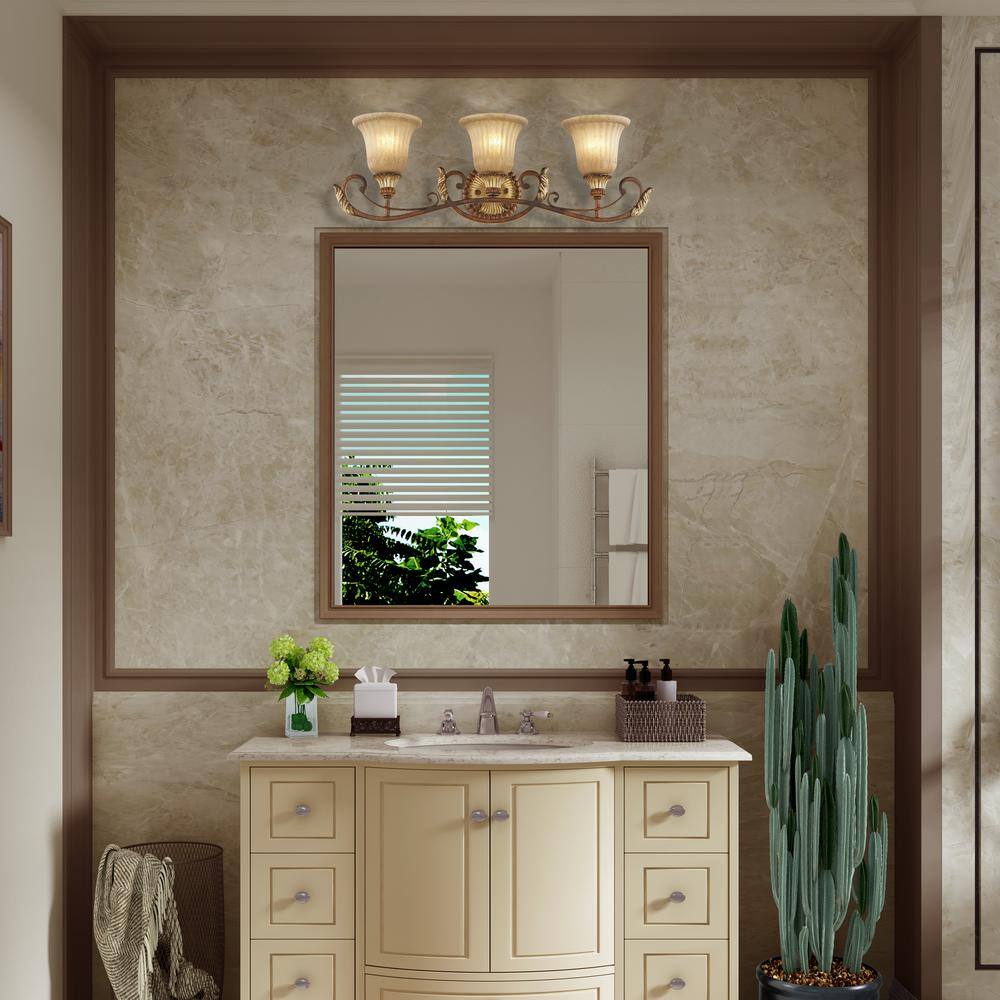 Villa Verona Bronze 3-Light Vanity with Aged Gold Leaf Accents