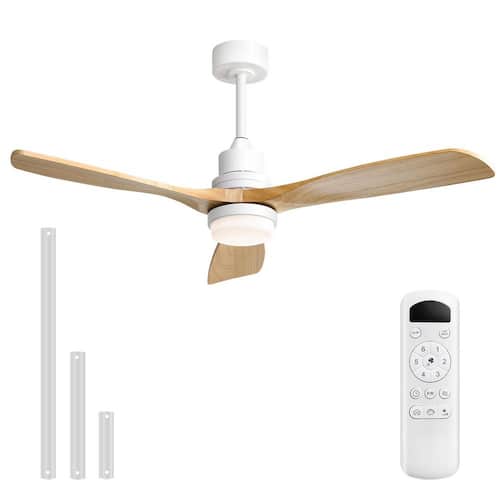 52 in. Indoor/Outdoor Wood White Ceiling Fan with Dimmable LED Light and Remote, 6-Speed Reversible Motor Included Ceiling Fans With Lights