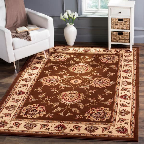 Lyndhurst Brown/Ivory 9 ft. x 12 ft. Border Floral Geometric Area Rug