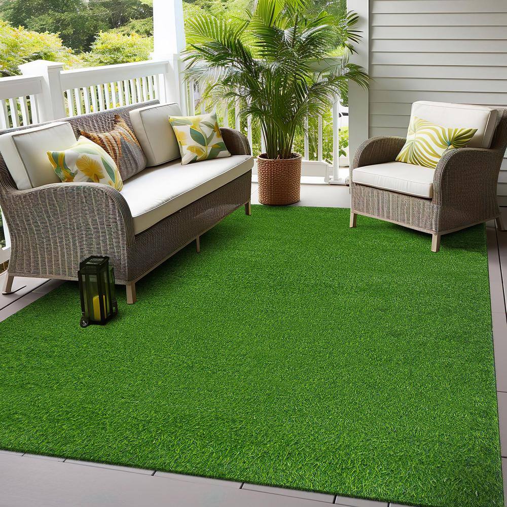 Green Synthetic Artificial Grass Indoor Outdoor Area Rug 6'6"x9'